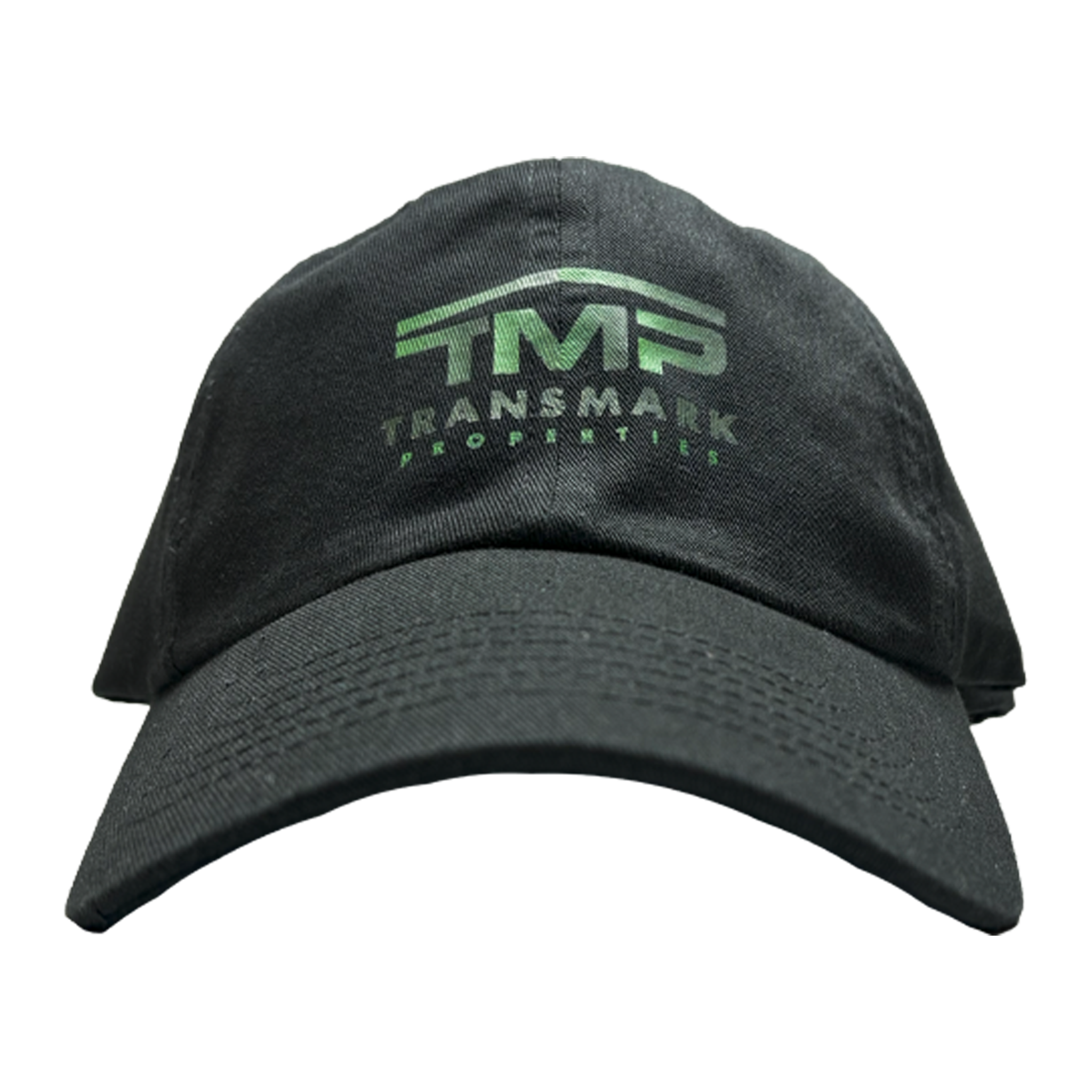 black dad hat with green TMP front print, custom embroidered and printed hats for small businesses in Washington