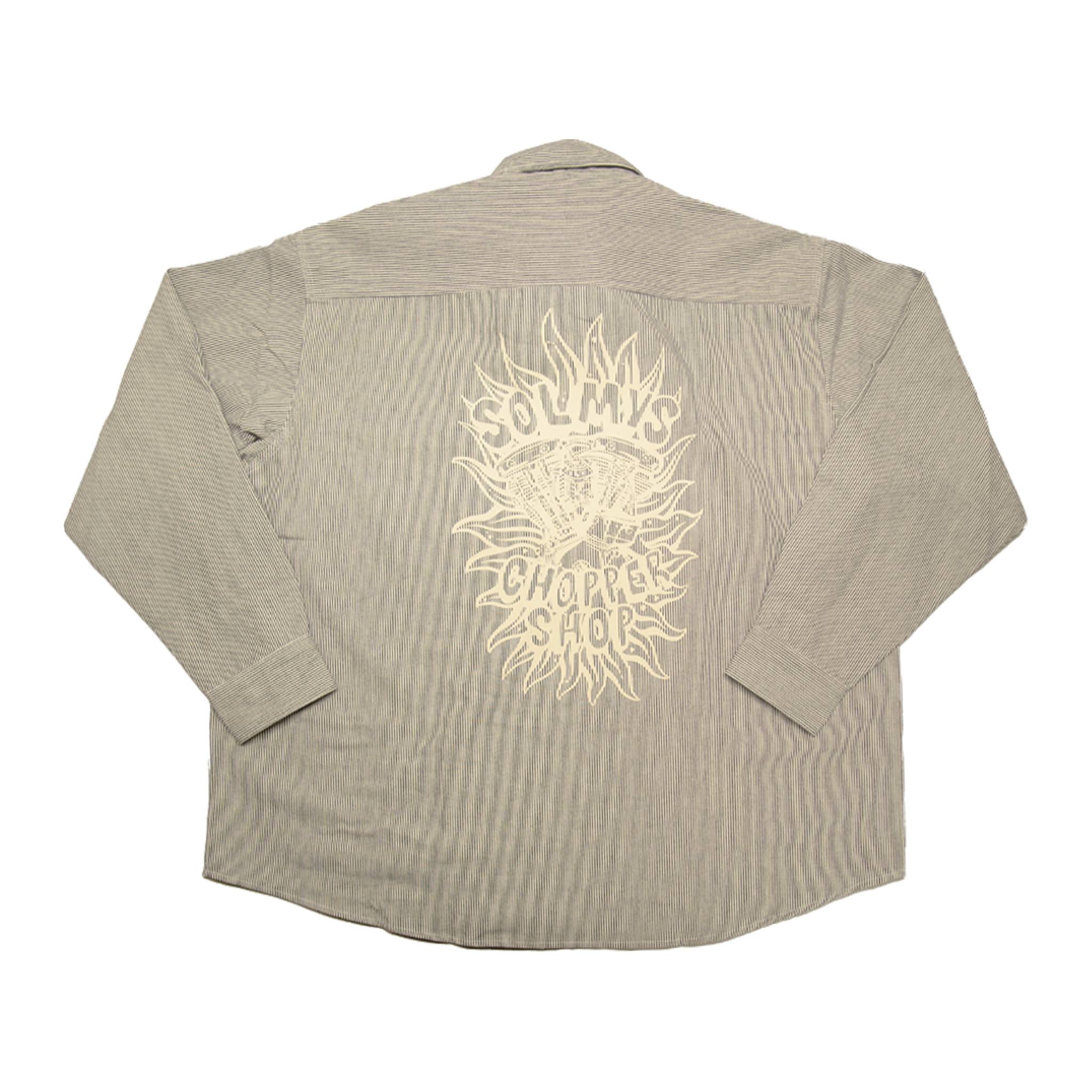 black workshirt with large motorcycle shop back print, custom screen printing for local Washington businesses