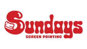 Red 'Sundays Screen Printing' logo on a white background